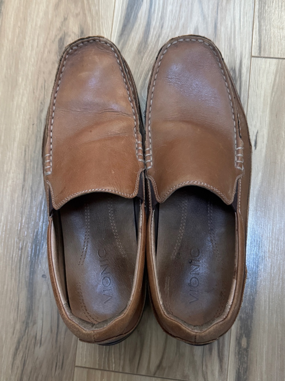 Vionic Men's Aster Preston Tan Brown Leather Slip On Moc Loafers Comfort Size 10 - Picture 9 of 13